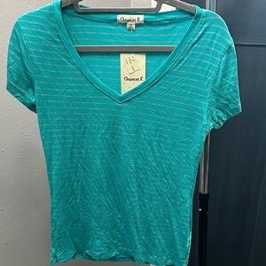 Chances R Teal Striped V-Neck Women's Tee